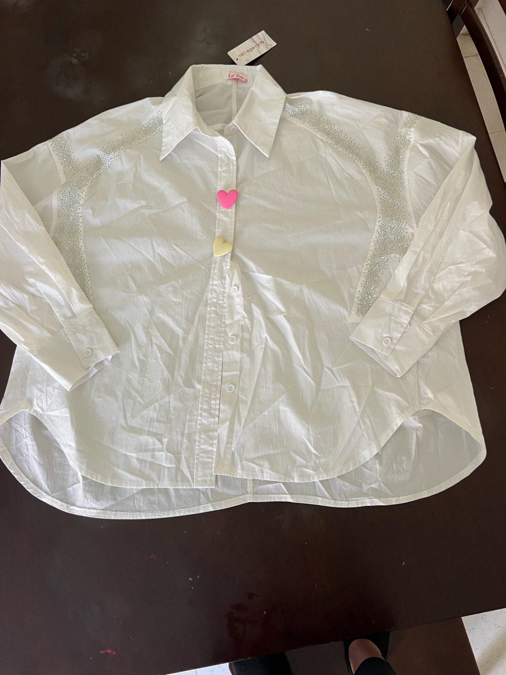 Girls' White Button-Front Shirt with Heart Buttons by LuLaRoe